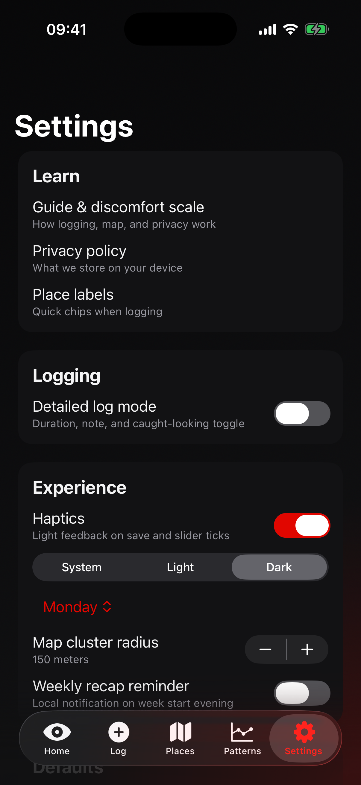 Settings and privacy
